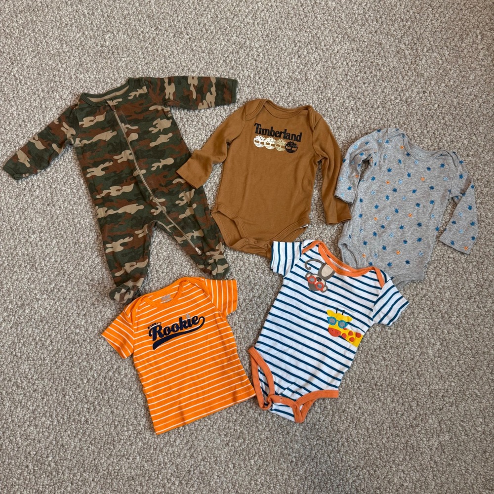 Baby Clothes Bundle‎ Size 3-6 Months One Piece Bodysuit Sleepers Camo Timberland